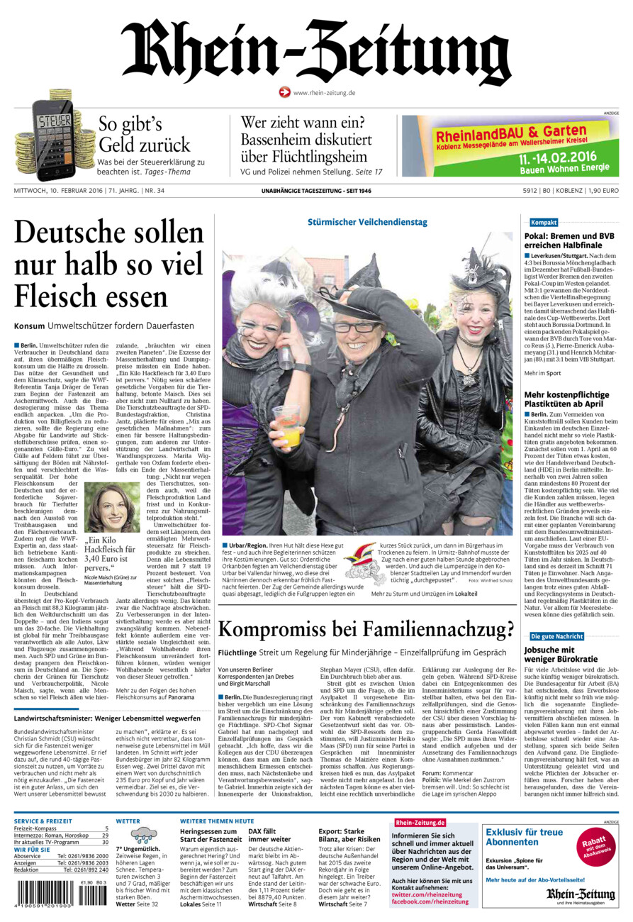 Rhein-Zeitung Koblenz & Region vom Mittwoch, 10.02.2016