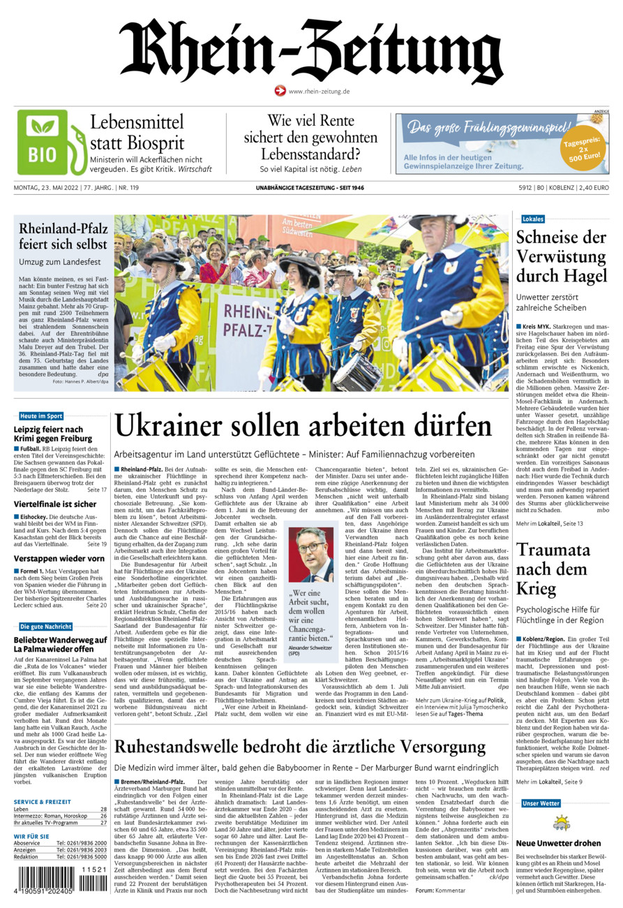 Rhein-Zeitung Koblenz & Region vom Montag, 23.05.2022