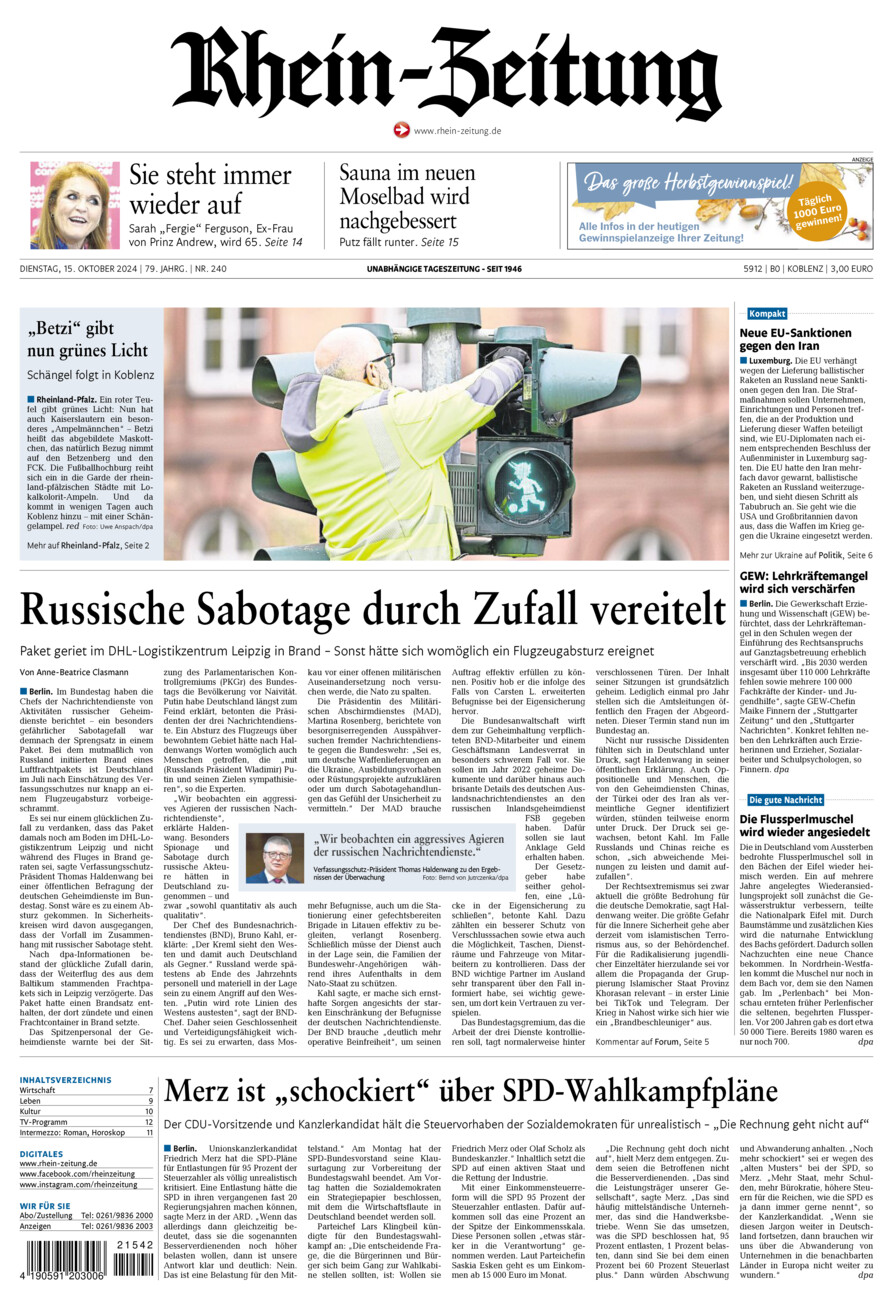 Rhein-Zeitung Koblenz & Region vom Dienstag, 15.10.2024