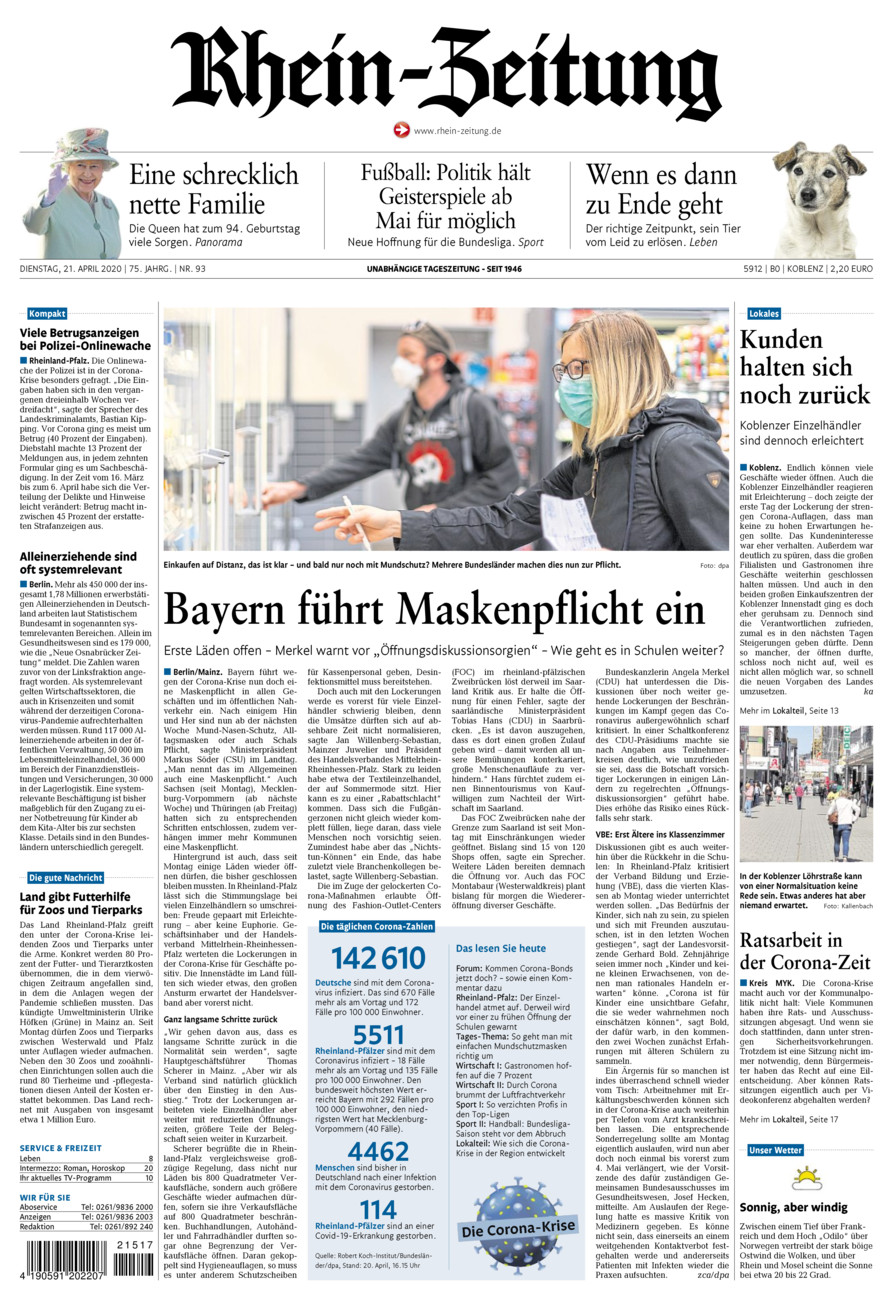 Rhein-Zeitung Koblenz & Region vom Dienstag, 21.04.2020