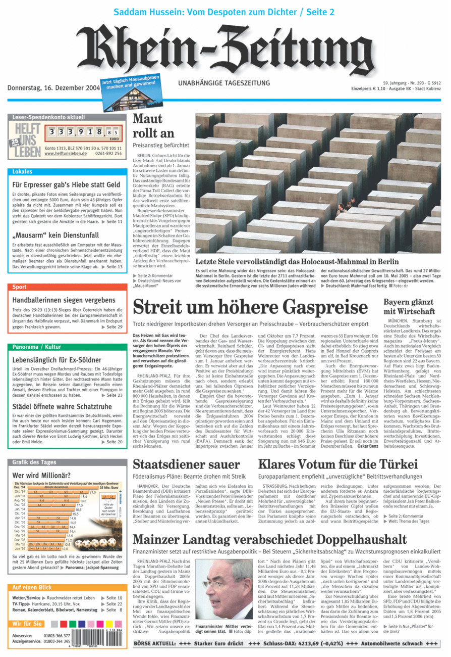 Rhein-Zeitung Koblenz & Region vom Donnerstag, 16.12.2004