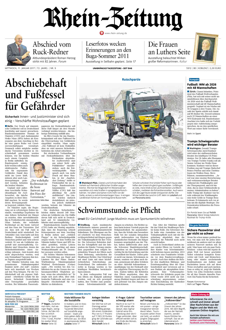 Rhein-Zeitung Koblenz & Region vom Mittwoch, 11.01.2017