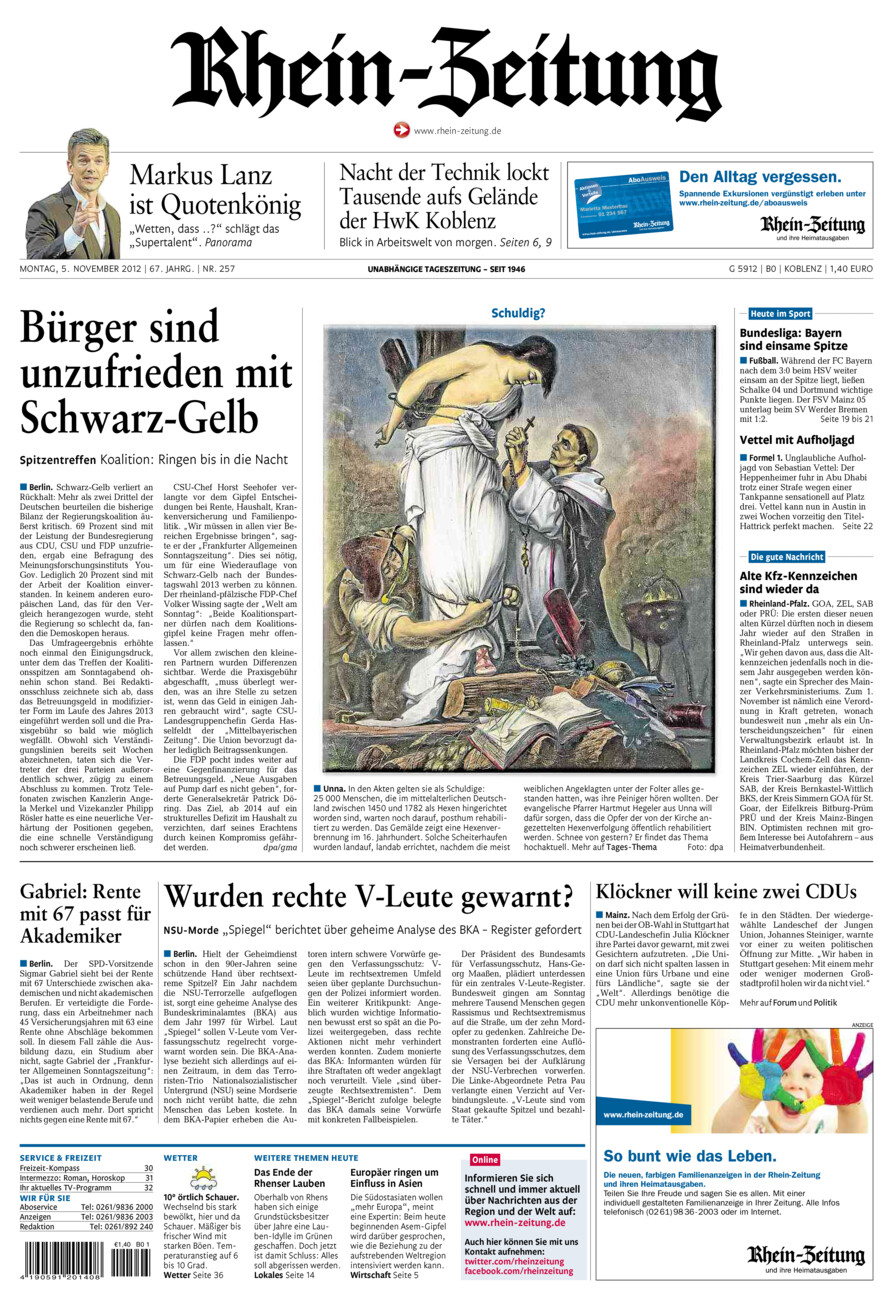 Rhein-Zeitung Koblenz & Region vom Montag, 05.11.2012