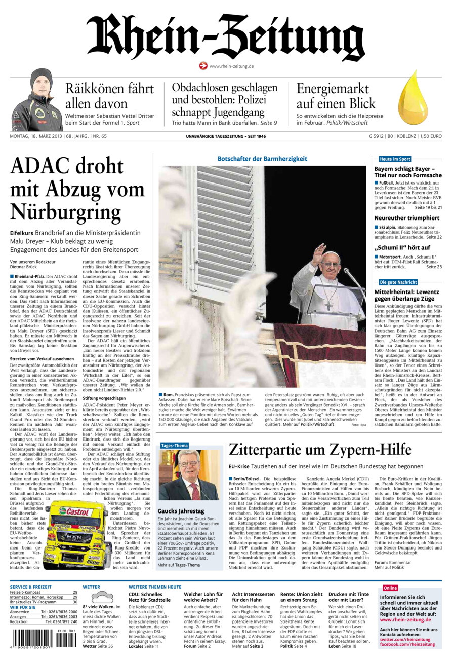 Rhein-Zeitung Koblenz & Region vom Montag, 18.03.2013