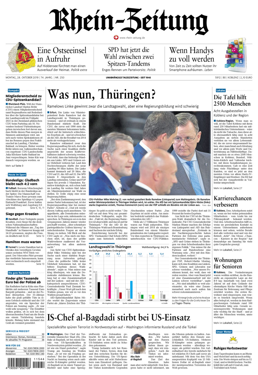 Rhein-Zeitung Koblenz & Region vom Montag, 28.10.2019