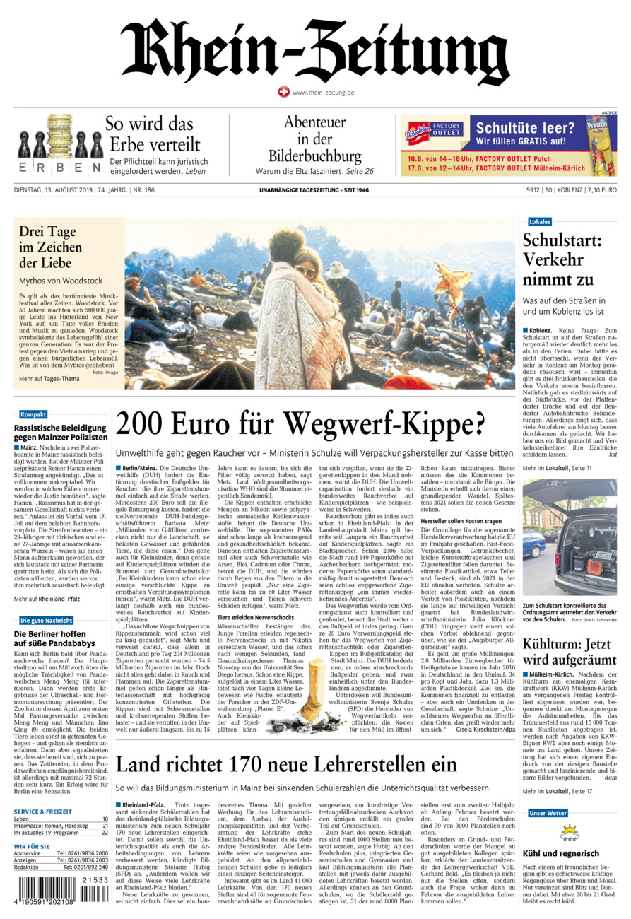 Rhein-Zeitung Koblenz & Region vom Dienstag, 13.08.2019