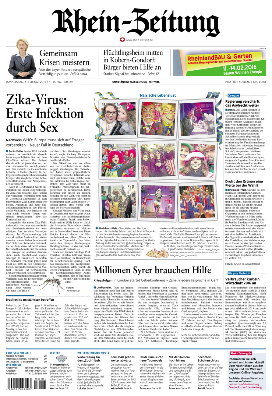 Rhein-Zeitung Koblenz & Region vom Donnerstag, 04.02.2016