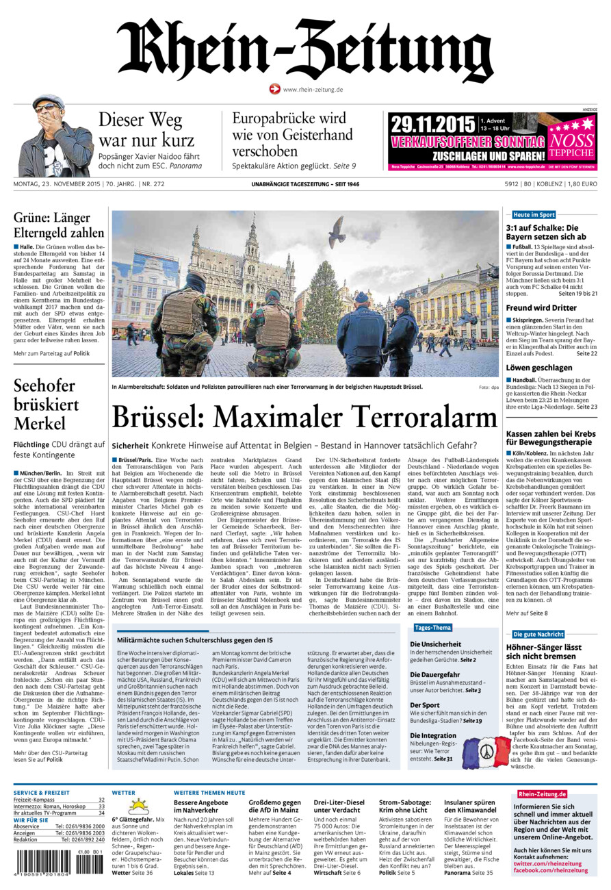 Rhein-Zeitung Koblenz & Region vom Montag, 23.11.2015