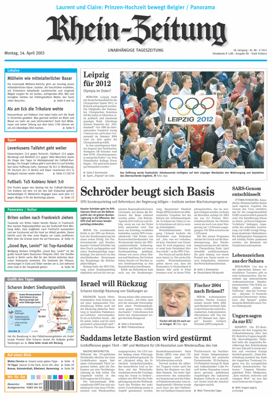 Rhein-Zeitung Koblenz & Region vom Montag, 14.04.2003