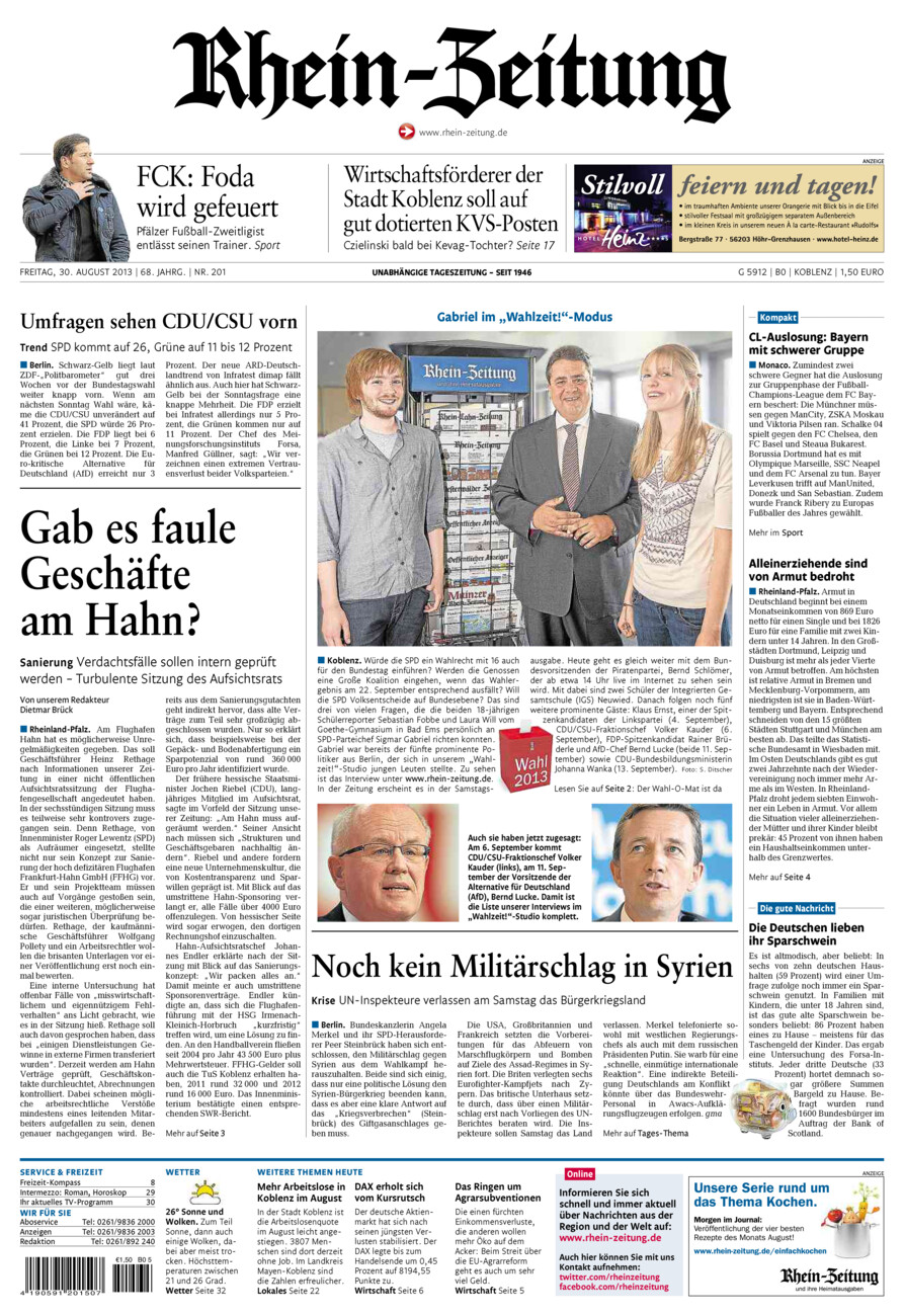 Rhein-Zeitung Koblenz & Region vom Freitag, 30.08.2013