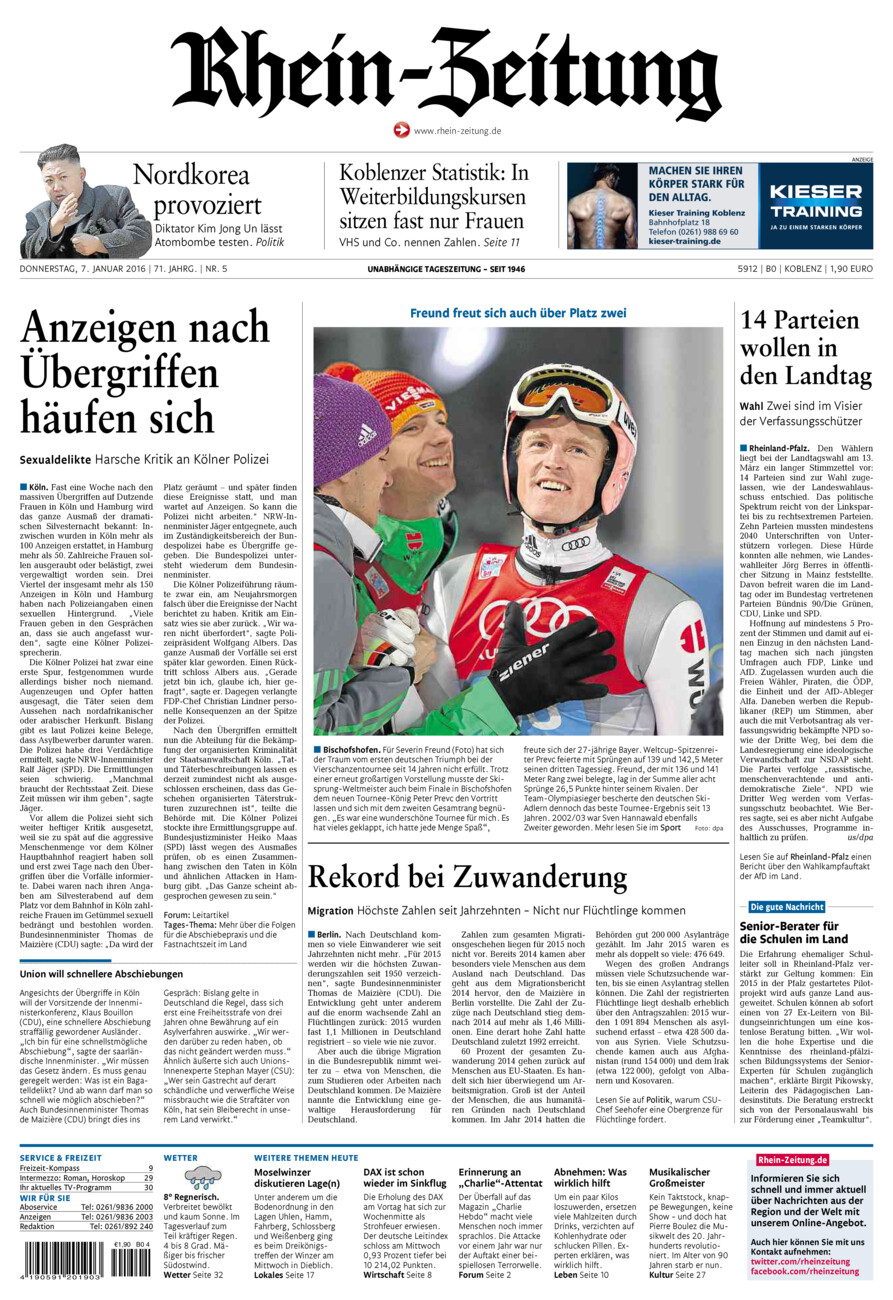Rhein-Zeitung Koblenz & Region vom Donnerstag, 07.01.2016