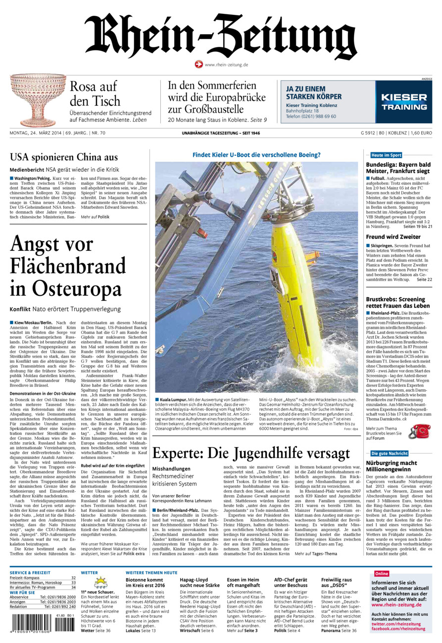 Rhein-Zeitung Koblenz & Region vom Montag, 24.03.2014