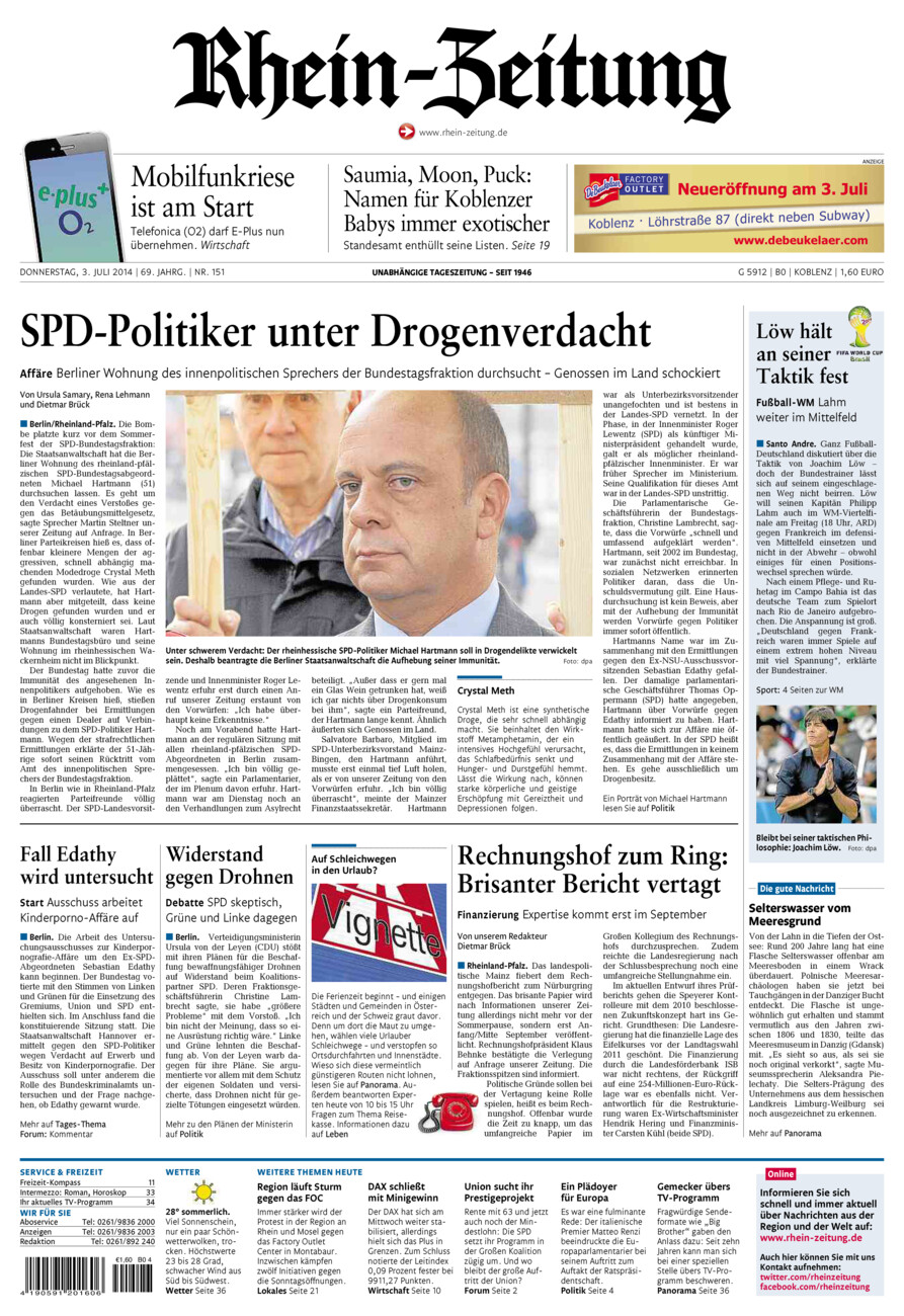 Rhein-Zeitung Koblenz & Region vom Donnerstag, 03.07.2014