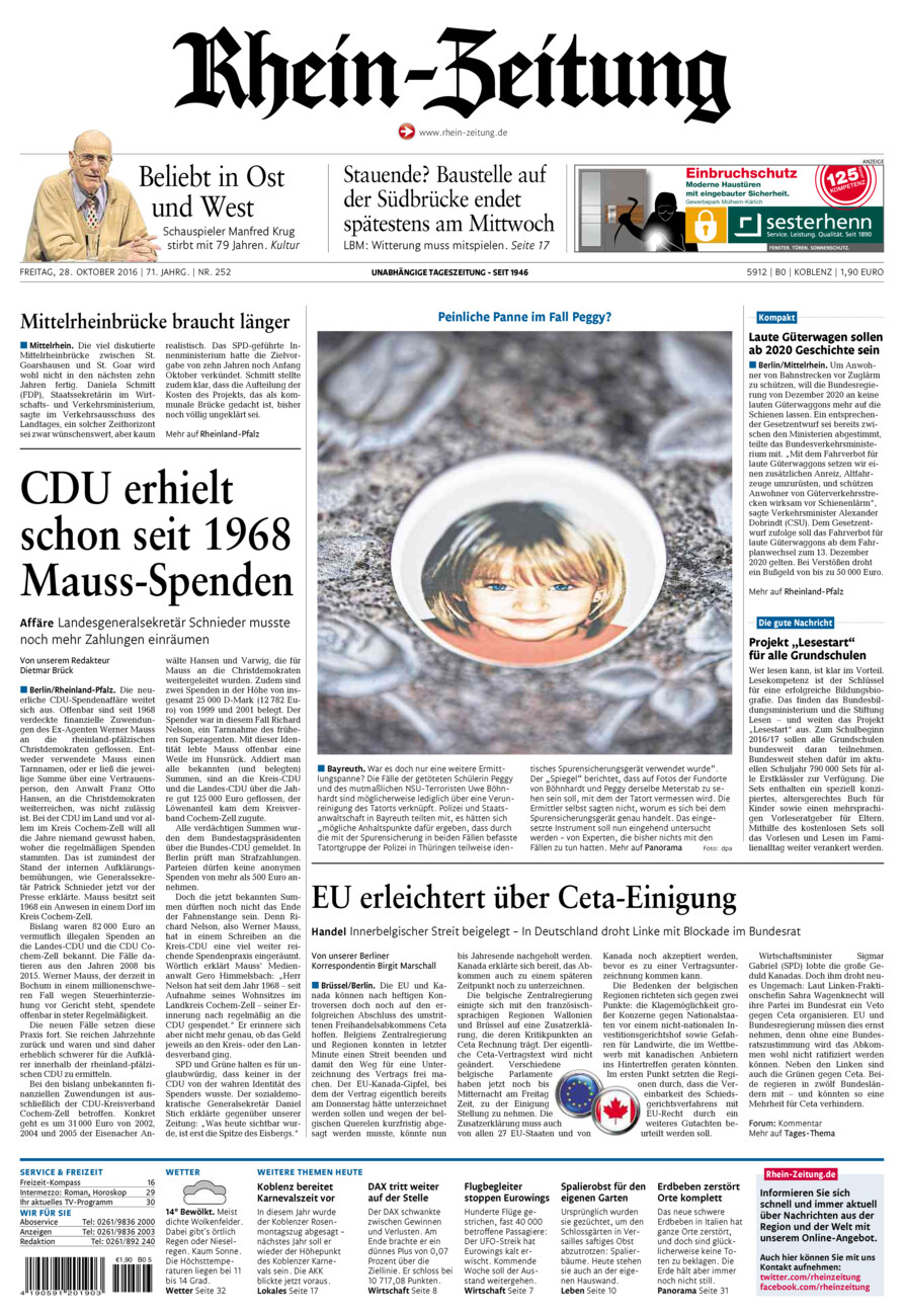 Rhein-Zeitung Koblenz & Region vom Freitag, 28.10.2016