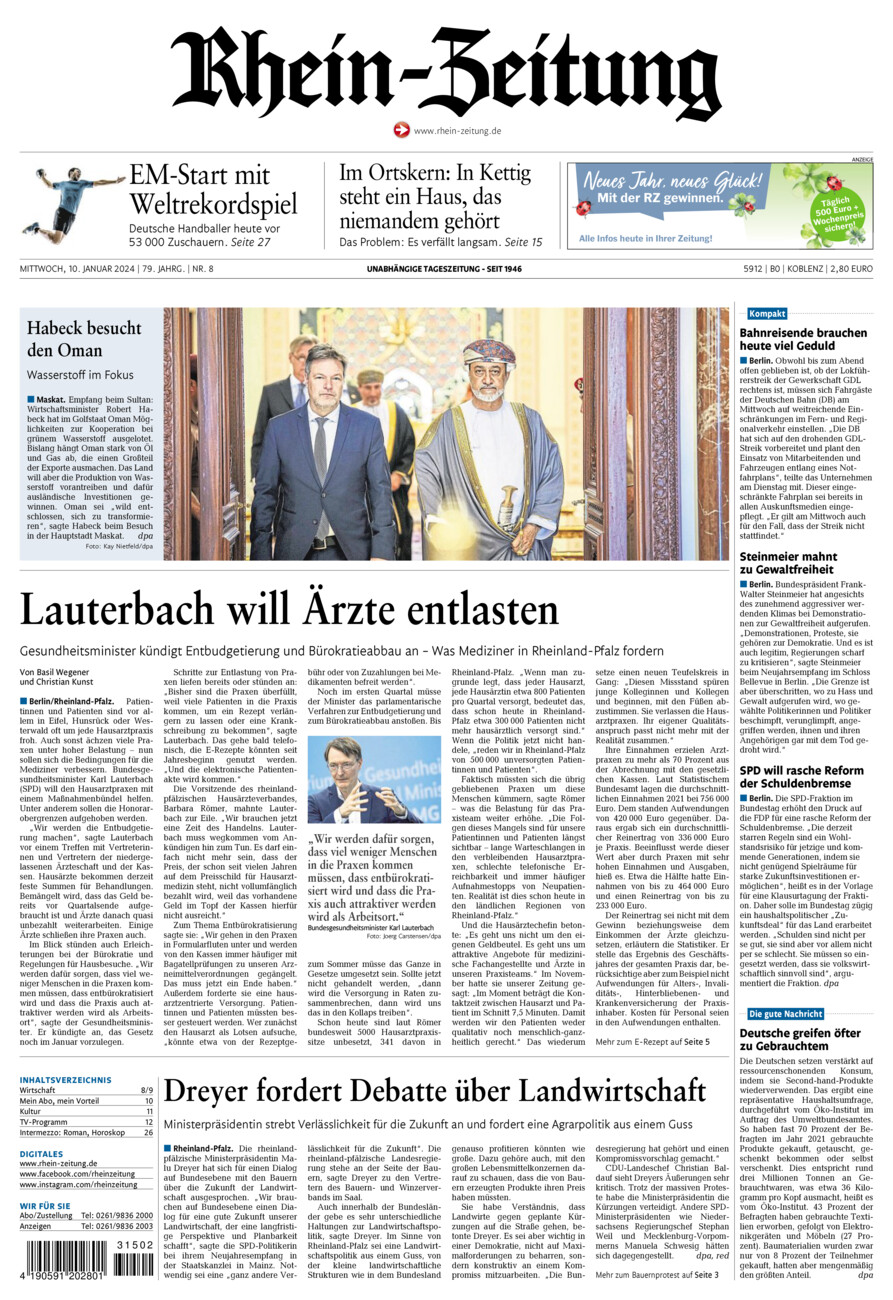 Rhein-Zeitung Koblenz & Region vom Mittwoch, 10.01.2024