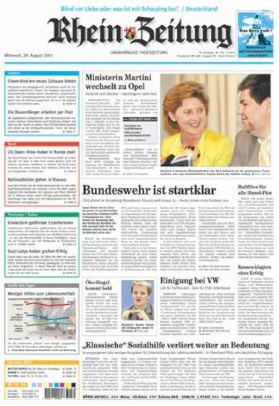Rhein-Zeitung Koblenz & Region vom Mittwoch, 29.08.2001