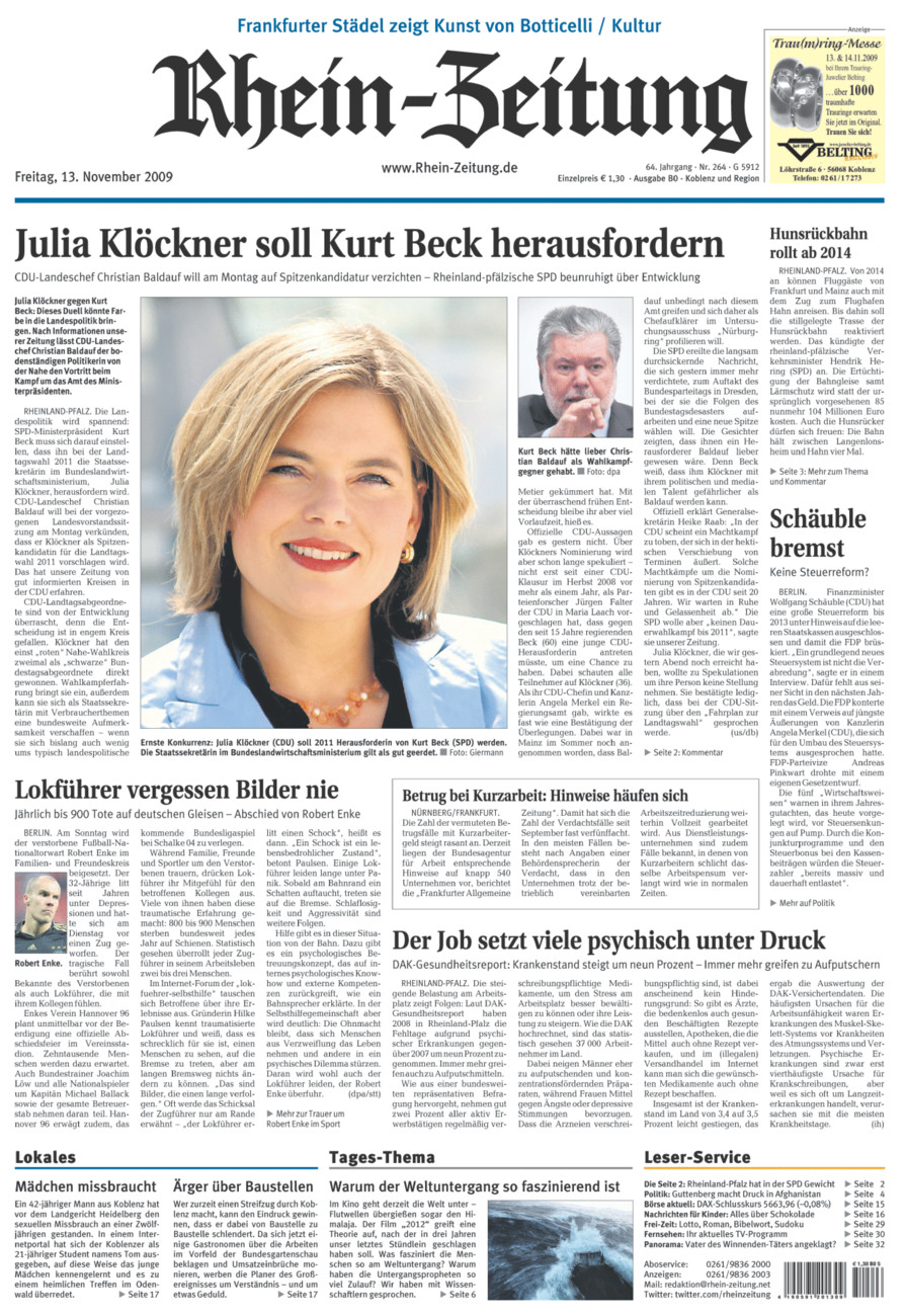 Rhein-Zeitung Koblenz & Region vom Freitag, 13.11.2009
