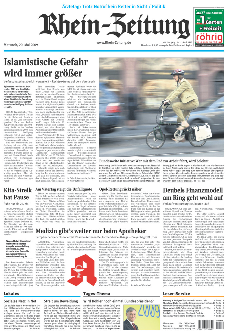 Rhein-Zeitung Koblenz & Region vom Mittwoch, 20.05.2009