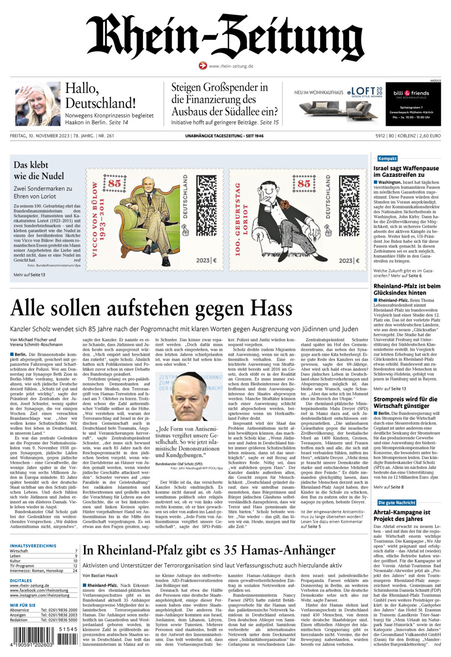 Rhein-Zeitung Koblenz & Region vom Freitag, 10.11.2023
