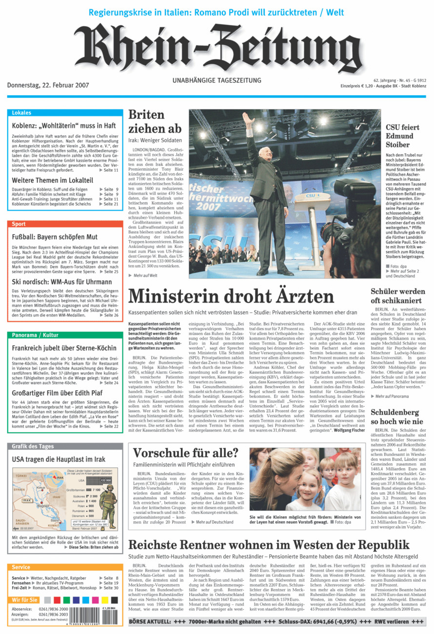 Rhein-Zeitung Koblenz & Region vom Donnerstag, 22.02.2007