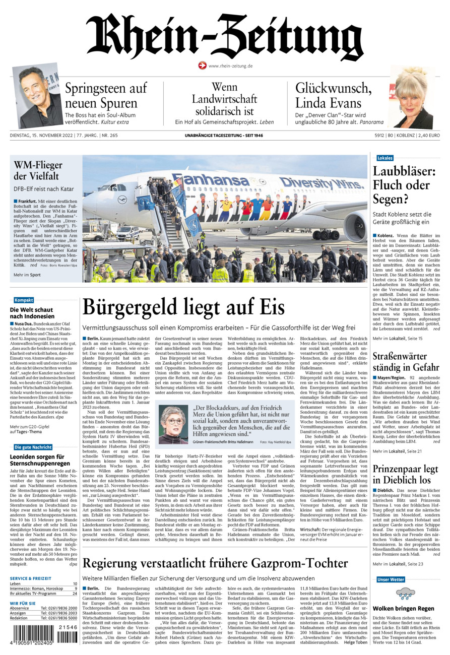 Rhein-Zeitung Koblenz & Region vom Dienstag, 15.11.2022
