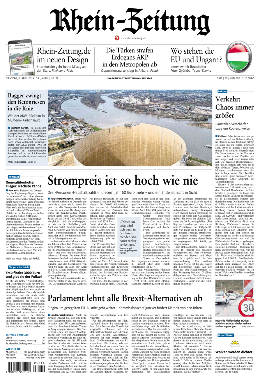 Rhein-Zeitung Koblenz & Region vom Dienstag, 02.04.2019