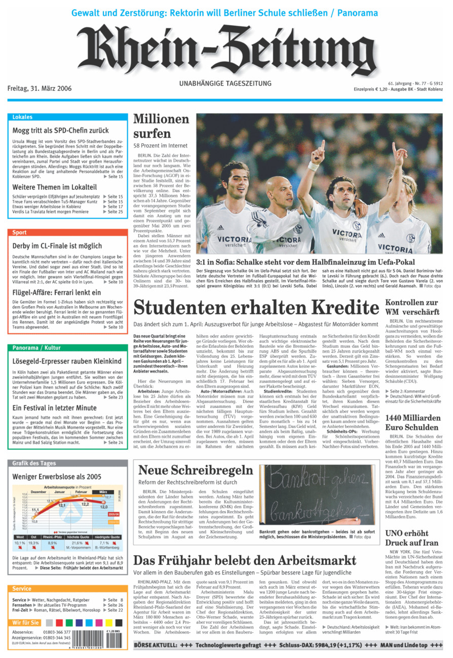 Rhein-Zeitung Koblenz & Region vom Freitag, 31.03.2006