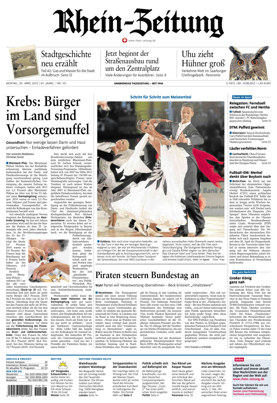 Rhein-Zeitung Koblenz & Region vom Montag, 30.04.2012