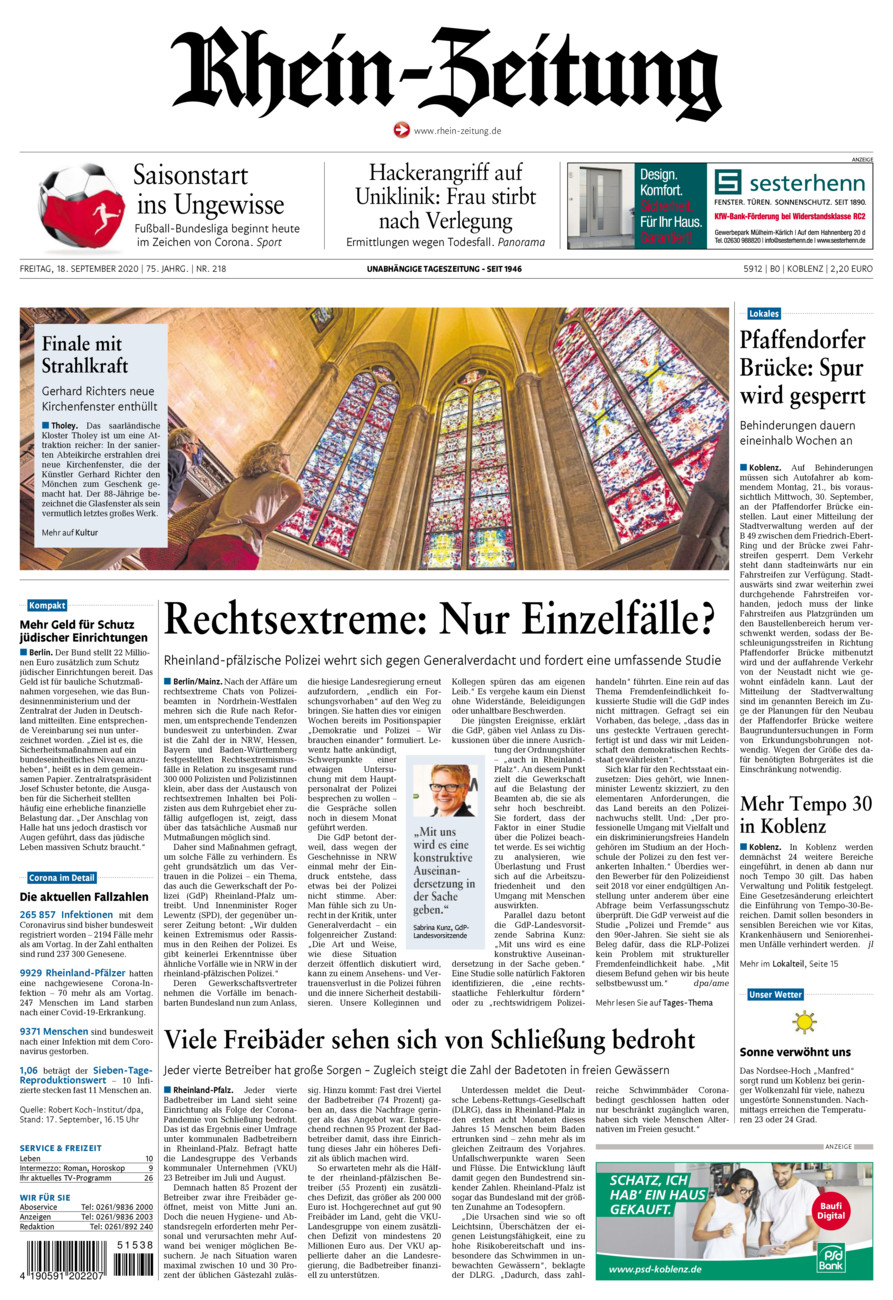 Rhein-Zeitung Koblenz & Region vom Freitag, 18.09.2020