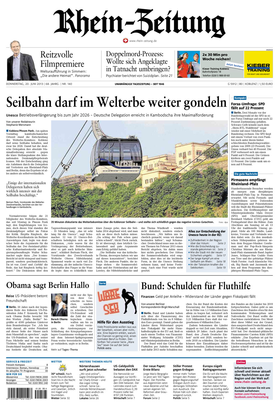 Rhein-Zeitung Koblenz & Region vom Donnerstag, 20.06.2013