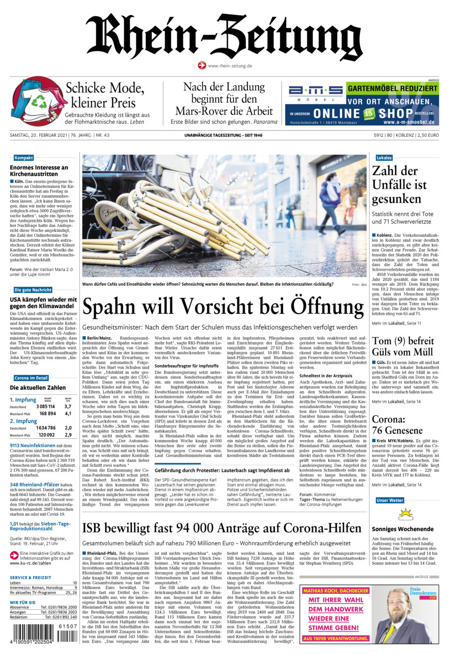 Rhein-Zeitung Koblenz & Region vom Samstag, 20.02.2021