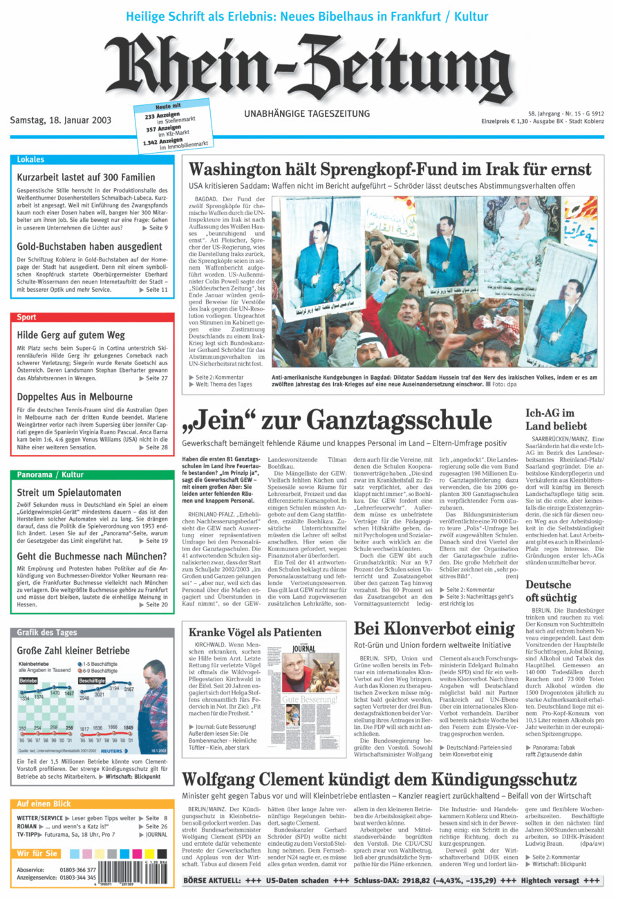 Rhein-Zeitung Koblenz & Region vom Samstag, 18.01.2003