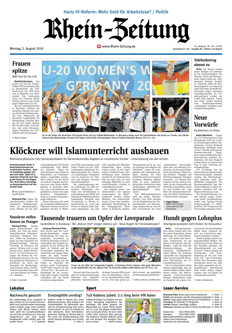 Rhein-Zeitung Koblenz & Region vom Montag, 02.08.2010