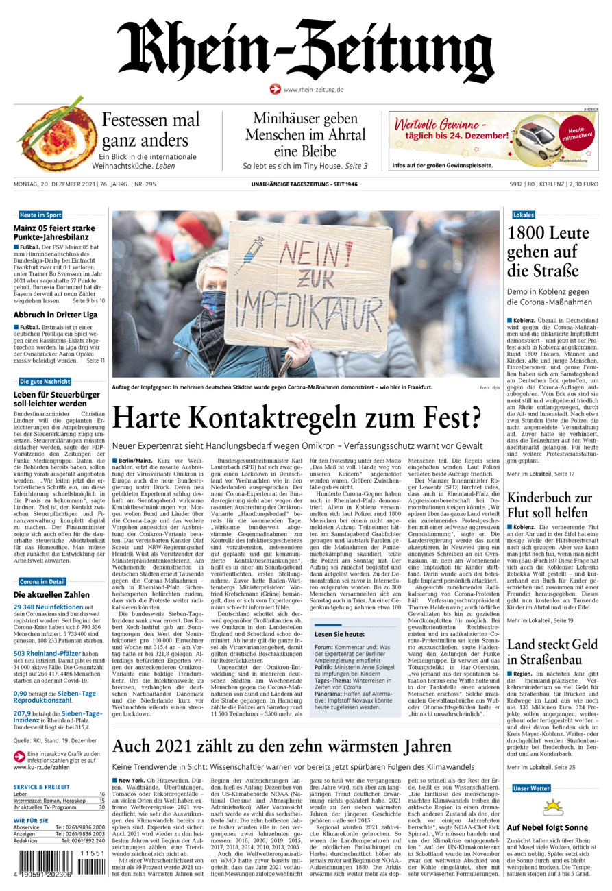 Rhein-Zeitung Koblenz & Region vom Montag, 20.12.2021