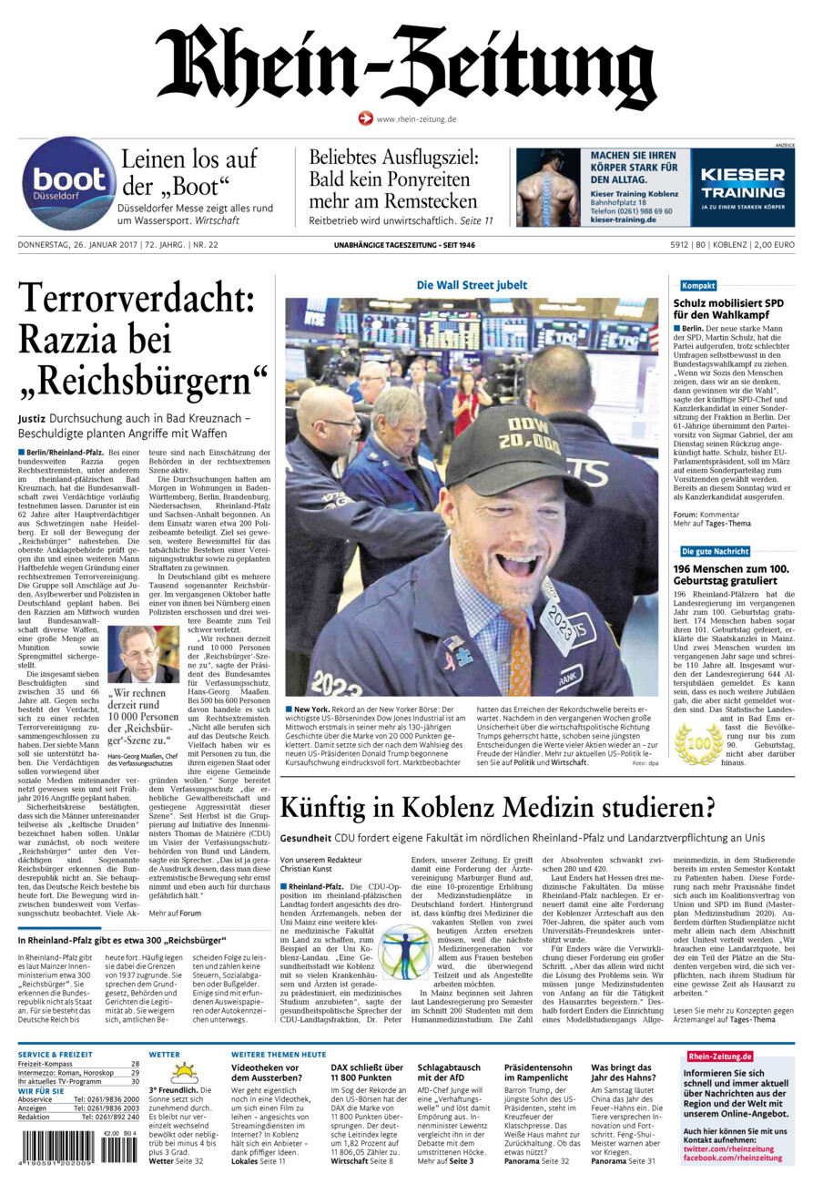 Rhein-Zeitung Koblenz & Region vom Donnerstag, 26.01.2017