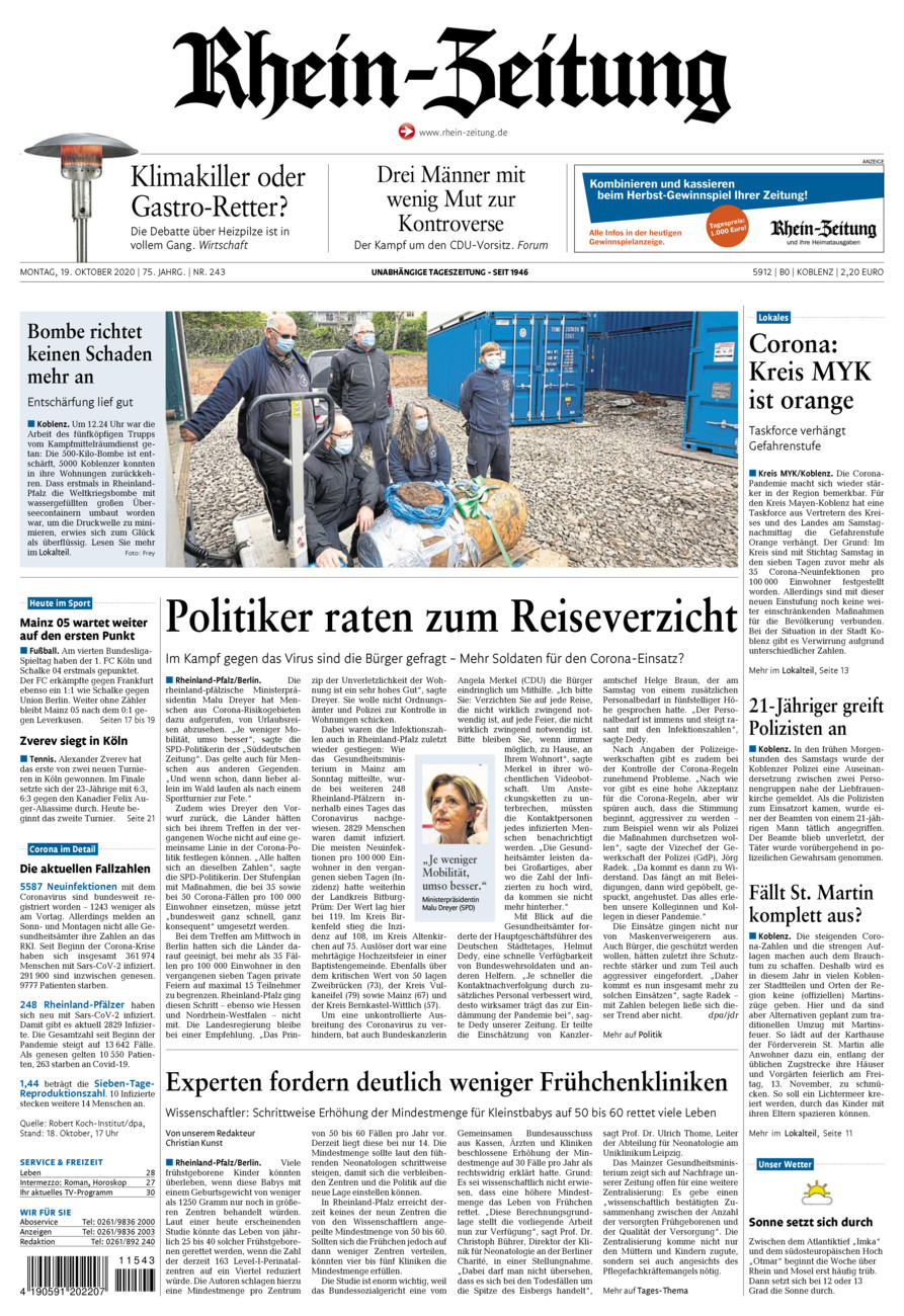Rhein-Zeitung Koblenz & Region vom Montag, 19.10.2020