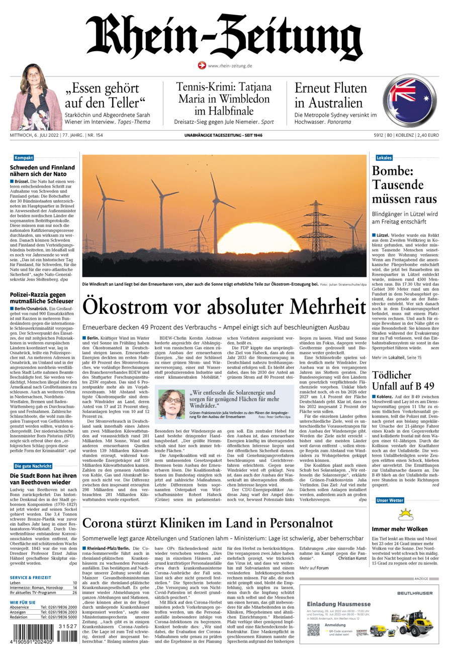 Rhein-Zeitung Koblenz & Region vom Mittwoch, 06.07.2022