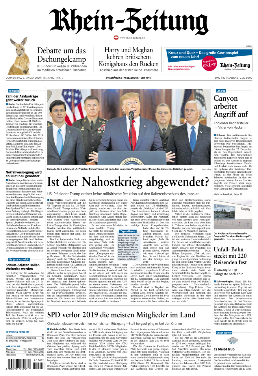 Rhein-Zeitung Koblenz & Region vom Donnerstag, 09.01.2020