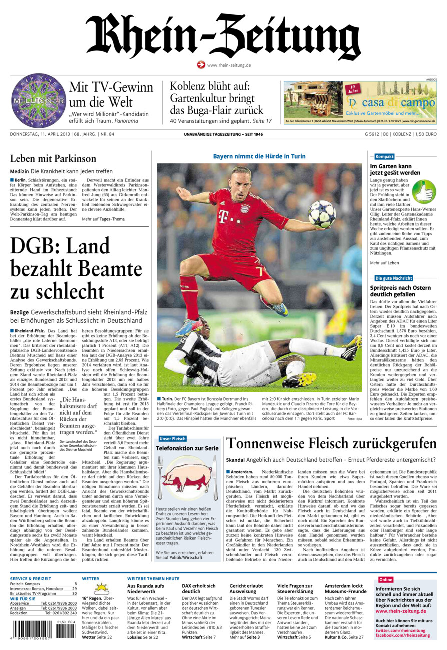 Rhein-Zeitung Koblenz & Region vom Donnerstag, 11.04.2013