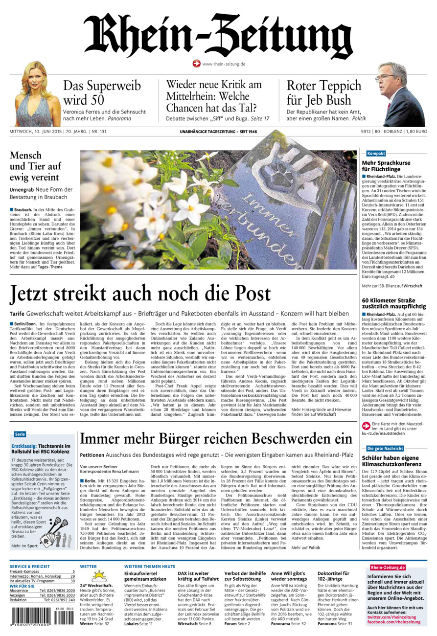 Rhein-Zeitung Koblenz & Region vom Mittwoch, 10.06.2015