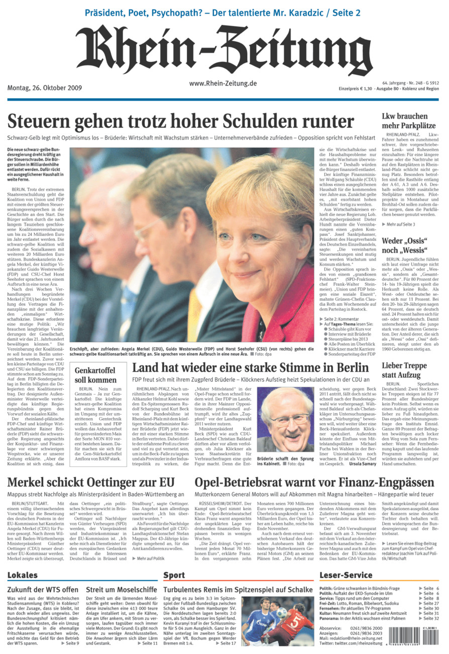 Rhein-Zeitung Koblenz & Region vom Montag, 26.10.2009