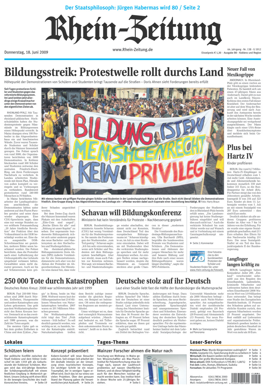 Rhein-Zeitung Koblenz & Region vom Donnerstag, 18.06.2009