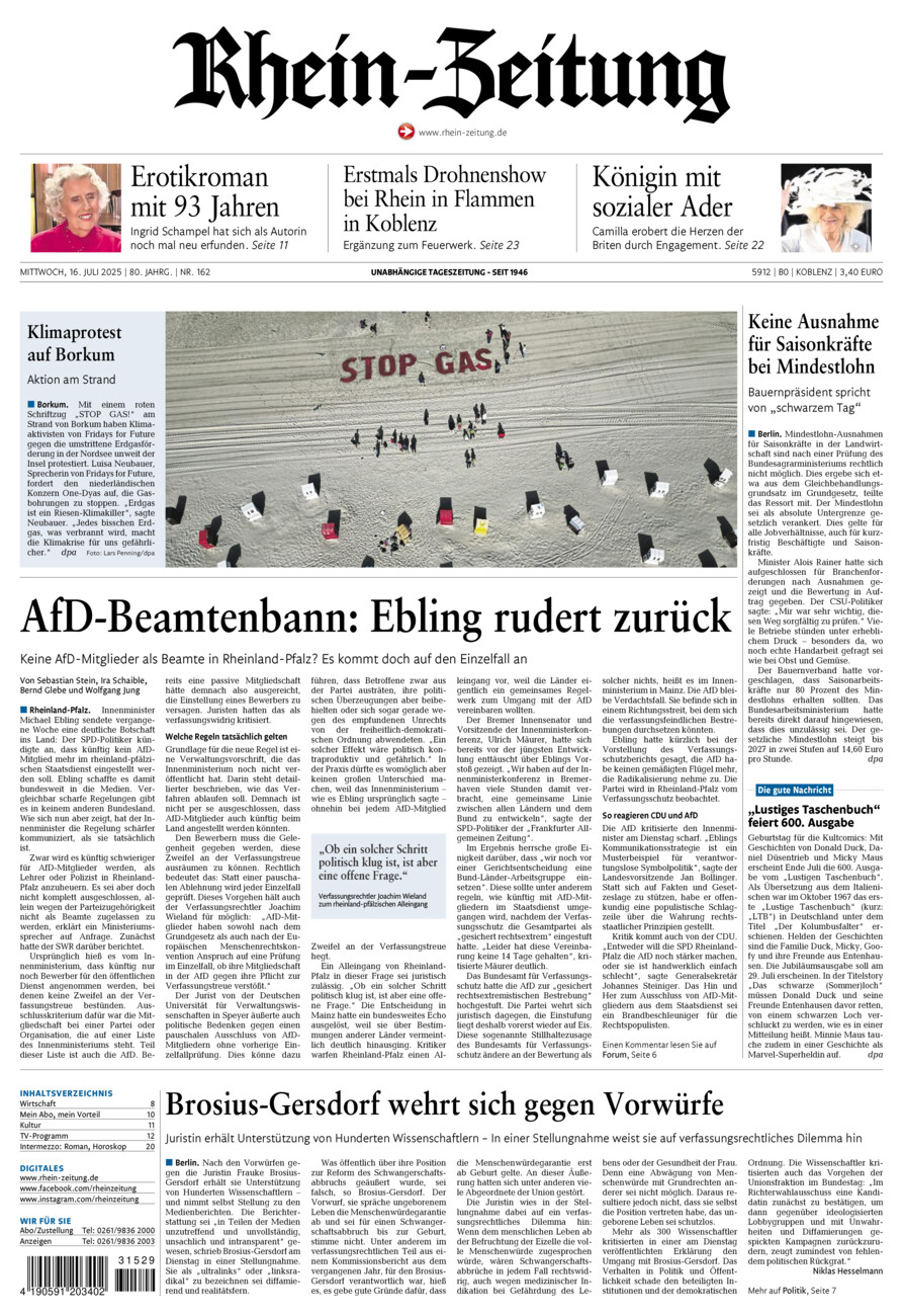 Rhein-Zeitung Koblenz & Region vom Mittwoch, 16.07.2025