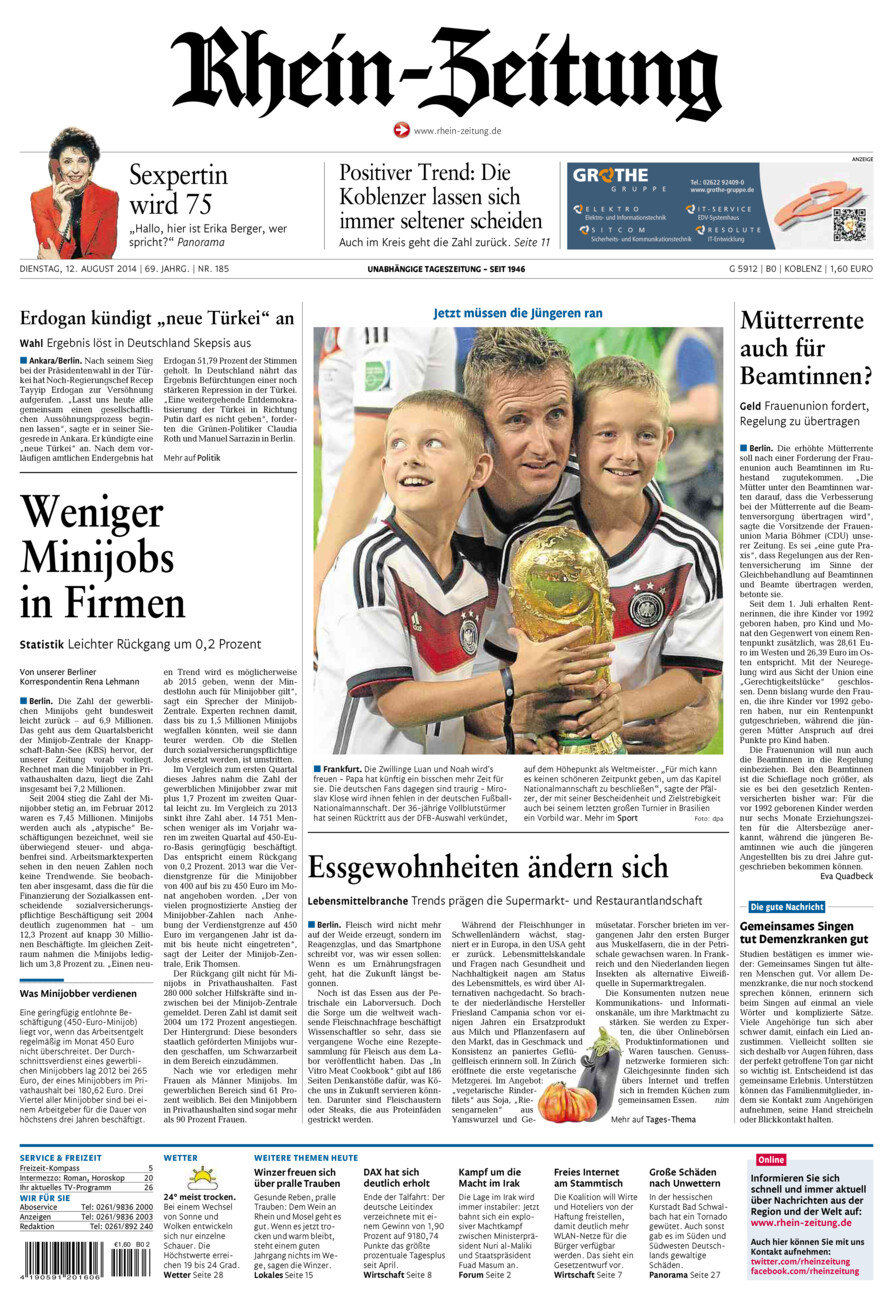Rhein-Zeitung Koblenz & Region vom Dienstag, 12.08.2014