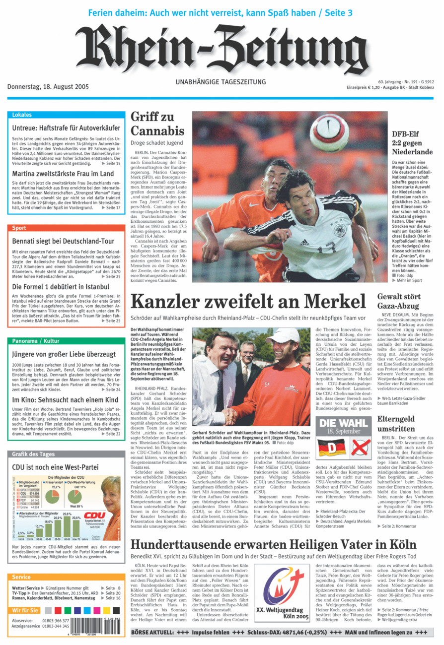 Rhein-Zeitung Koblenz & Region vom Donnerstag, 18.08.2005