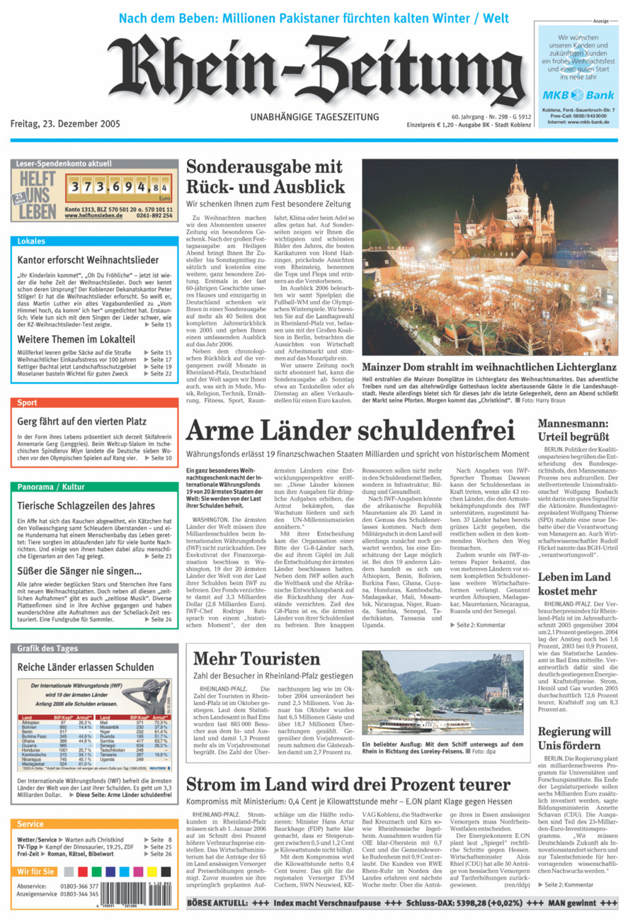 Rhein-Zeitung Koblenz & Region vom Freitag, 23.12.2005