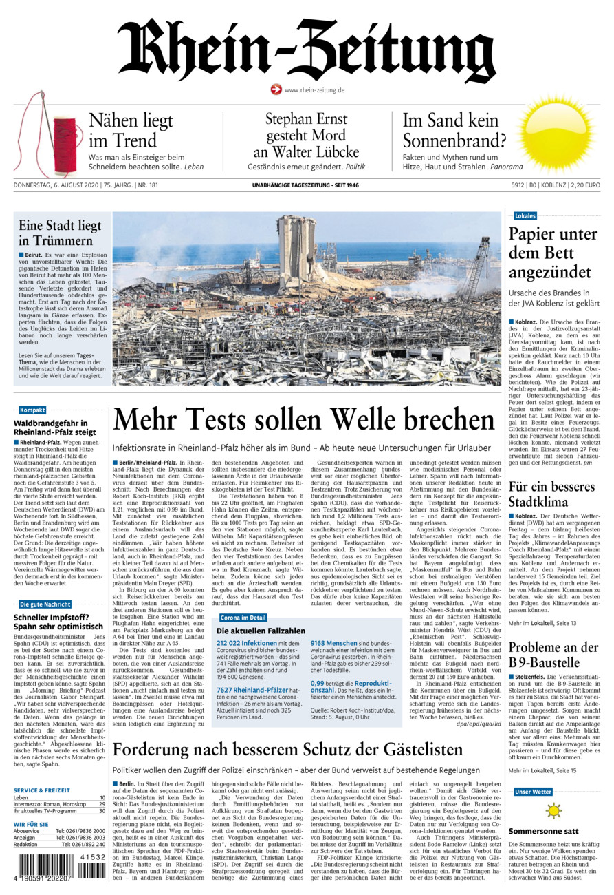 Rhein-Zeitung Koblenz & Region vom Donnerstag, 06.08.2020