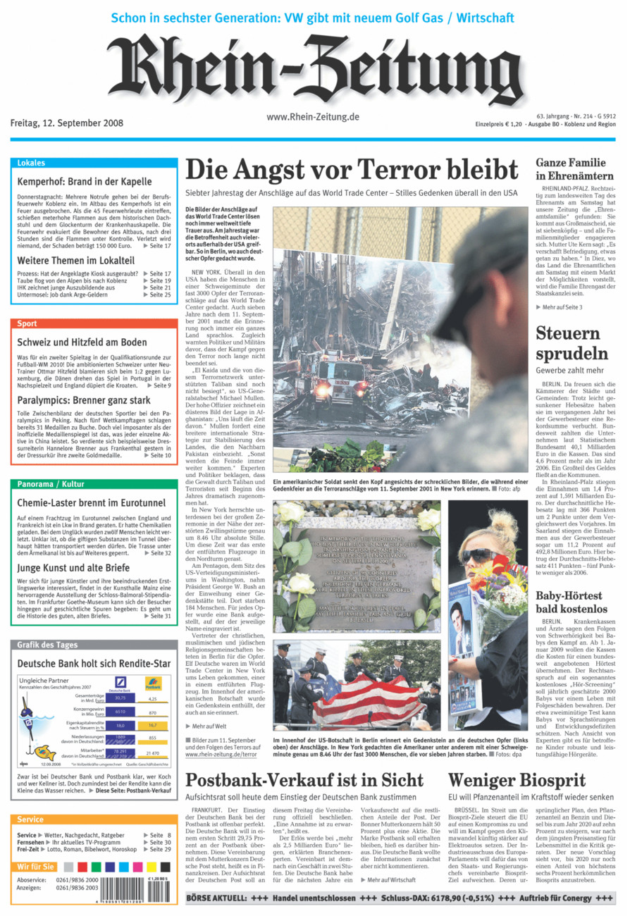 Rhein-Zeitung Koblenz & Region vom Freitag, 12.09.2008