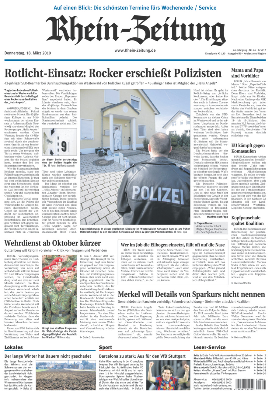 Rhein-Zeitung Koblenz & Region vom Donnerstag, 18.03.2010