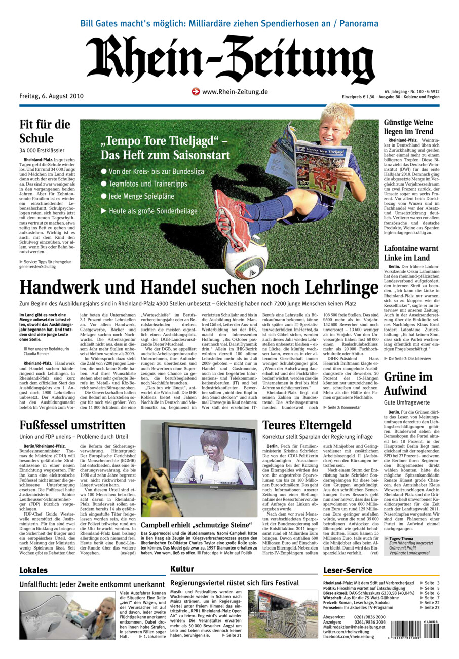 Rhein-Zeitung Koblenz & Region vom Freitag, 06.08.2010